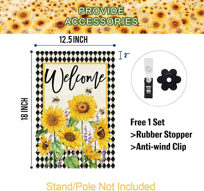 Baccessor Spring Summer Garden Flag 12.5x18 Inch Double Sided Burlap, Sunflowers Floral Flowers Welcome Holiday Front Yard Lawn Outdoor Outside Decoration