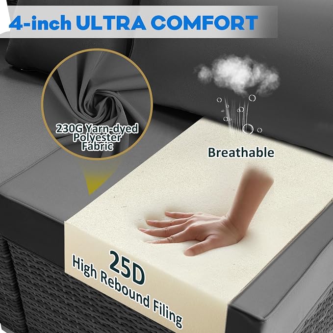 Outdoor Replacement Cushions for Patio Furniture,Water-Resistant Sofa Cushion for Rattan Wicker Sectional Patio Conversation Sets,14-Piece Outdoor Couch Cushion, Grey