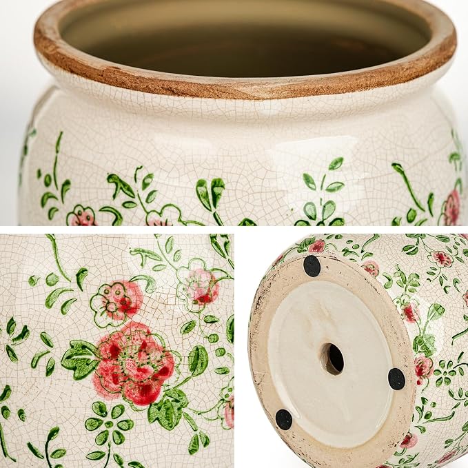 Sungmor Set of 2 Farmhouse Ceramic Planters with Drainage Hole,Vintage Crackle Glaze Flower Pots, Tuscan Decor Pots for Indoor/Outdoor Herbs,Succulents and Small Flowers