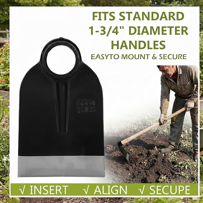 Hoe Head 1.6 lb, 4-1/2" Blade Width, 1-3/4" Diameter Hole, Grub Hoe Head Garden Steel Tool for Tough Soil, Garden Hacking, Landscaping, Farming or Yard Work, No Handle Included(Black,1 Pc)