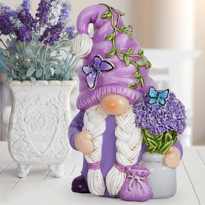 Hodao Lavender Dream Gnome - Purple Fragrance Wonderland Journey Spring Swedish Tomte Elf Dwarf Figurines Summer Gnome Indoor Home Decor Gift (Lavender Gnome 2)