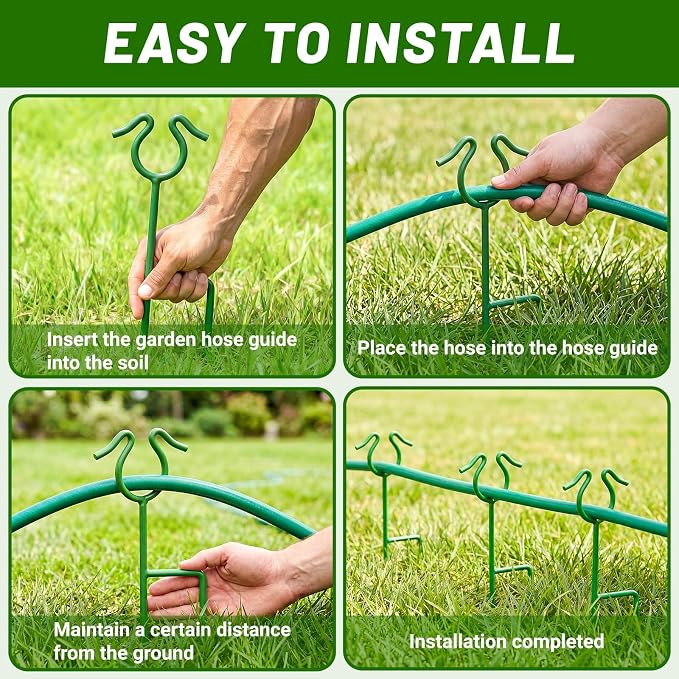 14 inch Garden Hose Guide Spike, Metal Hose Guides for Garden Heavy Duty Rustproof Coated Stake Keeps Water Hose Out of Flower Beds for Outside Lawn & Yard Plant Protection (Green - 4 Pack)