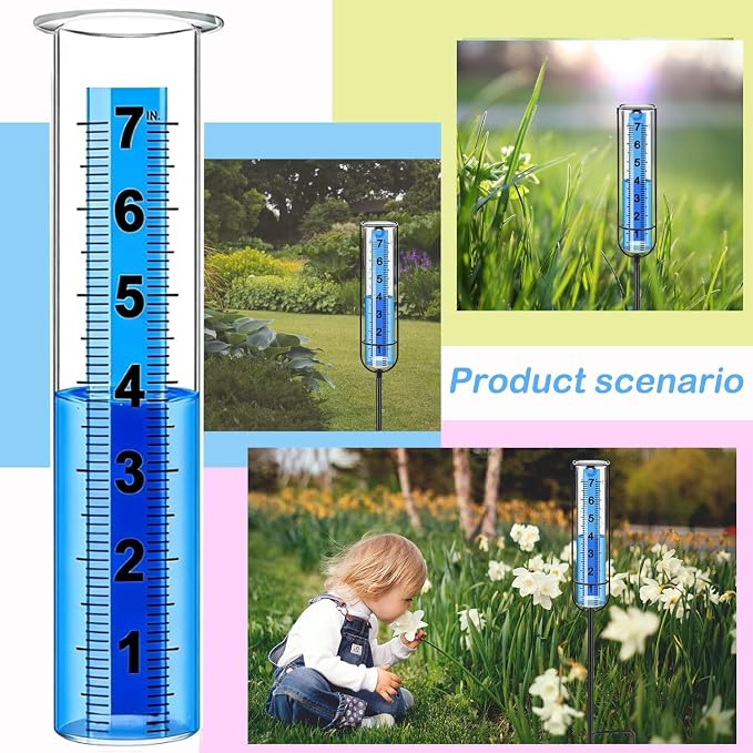 Rain Gauge Replacement Tube, Accurate Rain Gauges Outdoors Best Rated, 7" Capacity Rain Gauge Tube Replacement for Yard & Garden, Water Gauge for Rain (Large Scale Tube)