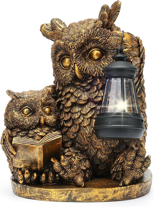 Owl Solar Powered Outdoor Garden Statue, Resin Statue with Solar Light Lantern, Decorative Lawn, Yard Outdoor Owl Decoration. Unique Home Decoration, Gifts for Women Mom,on Mother's Day