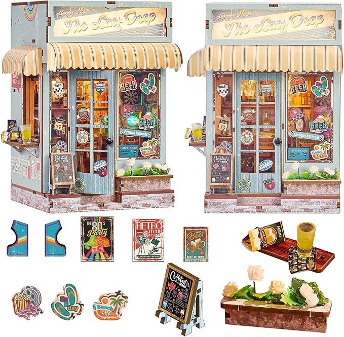Roroom DIY Book Nook Kit, DIY Dollhouse Bookshelf Insert Decor Alley,Wood Bookend Model Building with LED Light,Handmade Craft for Birthday Christmas and Valentine's Day - The Last Drop-ZWSL36