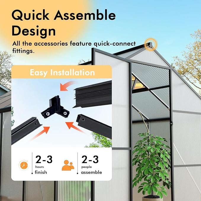 8X10FT Greenhouses for Outdoors with Electronic Thermometers, Green Houses for Outside with Drainage Channel Roof Vent for Backyard, Walk-in Greenhouse Kit Withstands Strong Wind or Snow