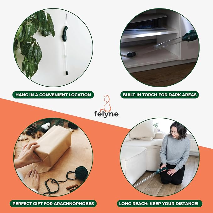 Rechargeable Bug & Spider Catcher Vacuum, Strong Suction, Long Reach, Handheld Insect Trap for Indoor & Garden, for Kids & Adults by Felyne