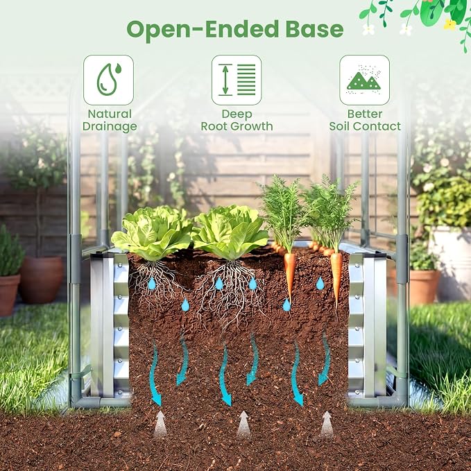Giantex 4x2x3 FT Galvanized Raised Garden Bed with Greenhouse Cover, Outdoor Elevated Metal Planter Box w/Dual Roll-up Windows, Mini Greenhouse for Patio Balcony Vegetables Herbs Flowers (Silver)