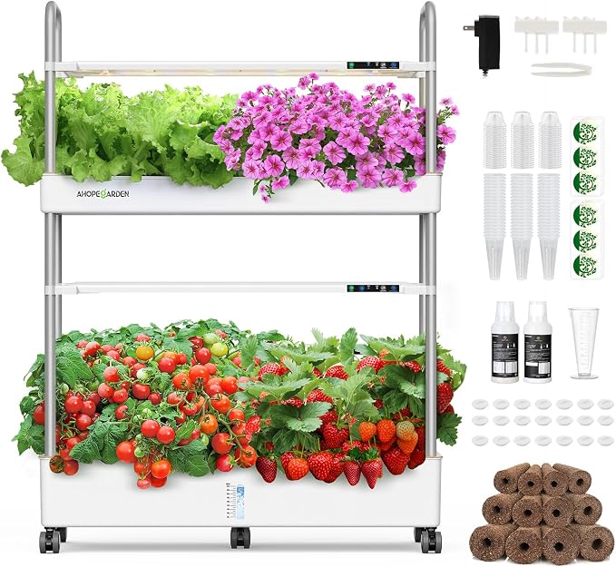 Ahopegarden Indoor Garden Hydroponics Growing System Kit: 60 Pods Indoor Herb Garden with LED Grow Light - Plant Germination Kit, 32L Large Capacity Hydroponic Tower for Vegetables Fruits Flowers
