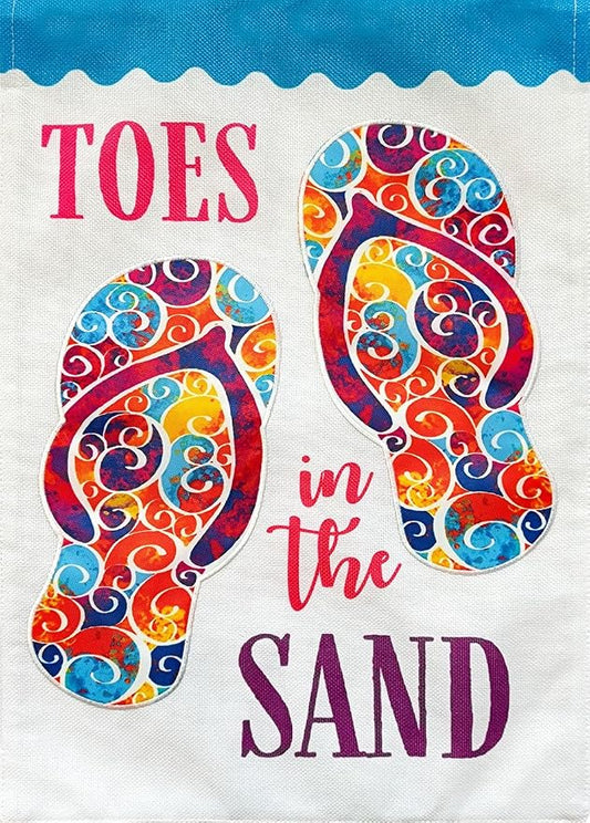 Toes In The Sand Summer Burlap Garden Flag Flip Flops 12.5" x 18" Briarwood Lane