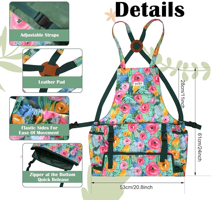 Garden Harvest Apron for Women, Fruit Picking Apron with Quick Release Bottom