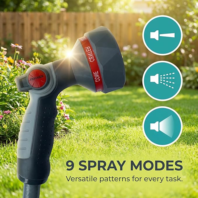 Garden Hose Nozzle Sprayer-This High Heavy-Duty Spray Nozzle Offer 9 Watering Patterns for Watering Plants,Lawns &Gardens,Washing Cars,Household Cleaning and Showering Pets (Red-black)