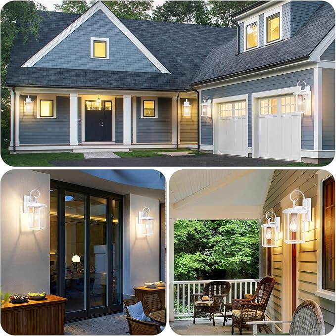 BesLowe 2-Pack Outdoor Wall Light Fixtures, Exterior Lighting Fixtures Wall Mount, Waterproof Porch Lights Outdoor Wall Sconces Lanterns, Modern Outside Lights for House Front Door Garage, White