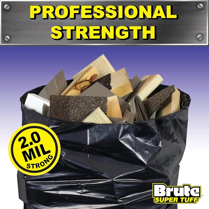 Brute Super Tuff Heavy Duty 2.0 MIL Contractor Bags, Large Trash Bags, Twist Tie Closure, Black, 42 Gallon, 20 Count (Pack of 4)