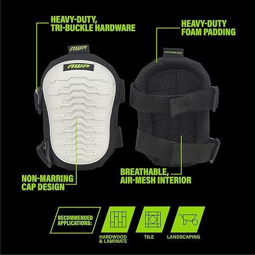 AWP Non-Marring Knee Pads with Heavy Duty Foam Padding for Sub-Floor/Underlayment and Tile, Knee Pads with Breathable Air-Mesh Interior for All-Day Support & Stability, One Size | 1L-324-1