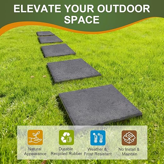 Sekcen 3 Pack Rubber Stepping Stones 15.75”x15.75” Outdoor Garden Walkway Recycled Paving Stones Pavers for Walkways