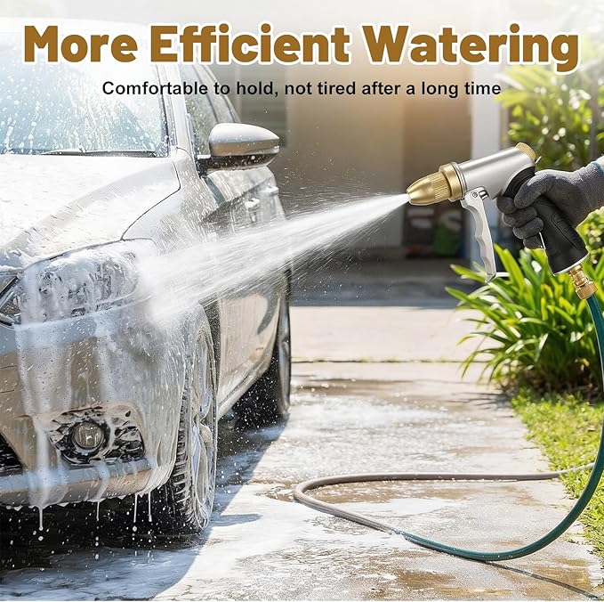 2 Pcs Heavy Duty Metal Garden Hose Nozzle, High Pressure Sprayer with Adjustable Patterns for Watering Plants, Car Washing, Pet Showering