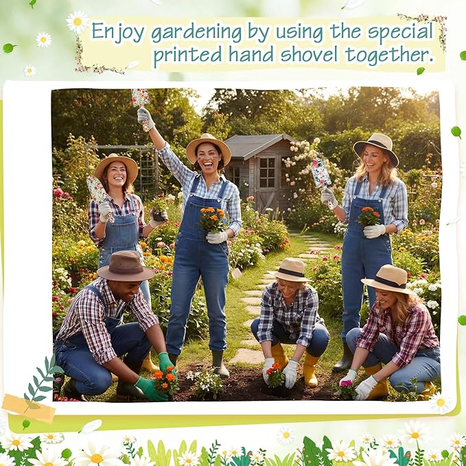 48 Pcs Floral Garden Shovels Bulk Gardening Gift for Women Heavy Duty Metal Garden Tools Floral Hand Shovel Planting for Summer Employees Birthday Thank You Gifts (Green Watercolor Flowers)