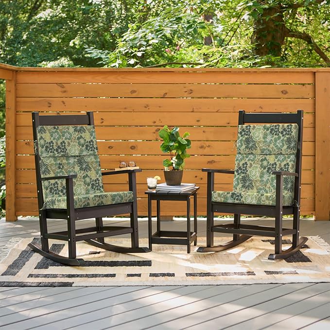 DYTXIII Outdoor High Back Chair Cushions Set of 2, 44"x22" Water Repellent Patio Seat Cushions with Elastic Sponge, All Weather Chair Pads for Rocking, Dining Chairs, Patio Furniture - Green Rose