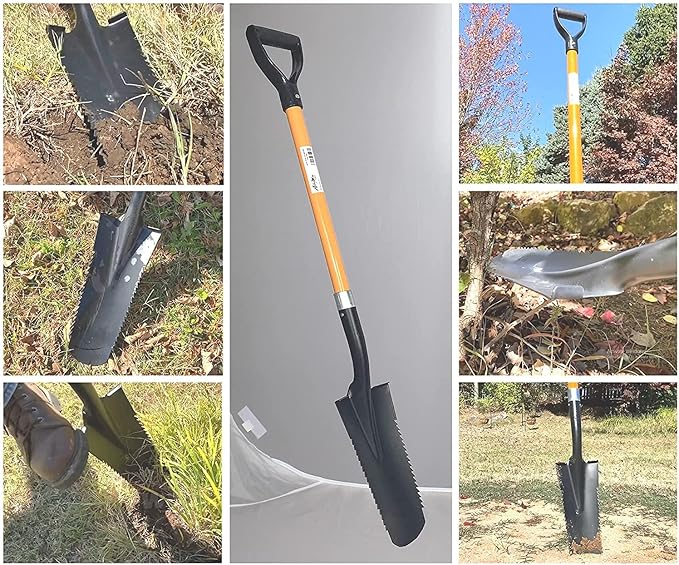 Ashman Drain Spade Teeth Shovel (6 Pack) - 48 Inches Long Handle Spade with D Handle Grip - Durable Handle with a Thick Metal Blade - Multipurpose Premium Quality Orange Shovel.
