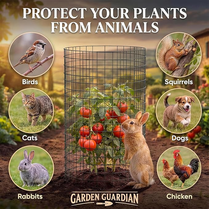 10 Packs Plant Protectors from Animals, 30Pcs 12"x 16" Large Metal Wire Mesh Garden Plant Cages for Outdoor Gardening, Chicken Wire Cloche Plant Cages for Rabbits with Zip Ties & Stakes(Black)
