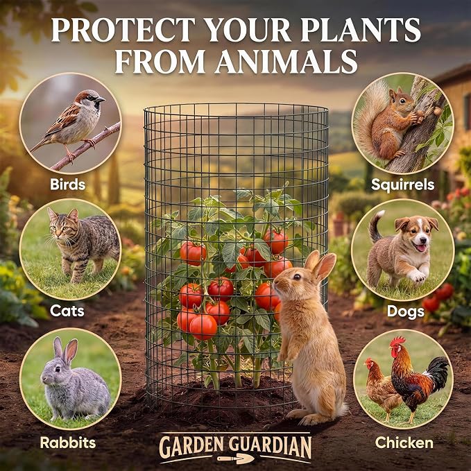 15 Packs Plant Protectors from Animals, 45Pcs 12"x 16" Large Metal Wire Mesh Garden Plant Cages for Outdoor Gardening, Chicken Wire Cloche Plant Cages for Rabbits with Zip Ties & Stakes(Black)