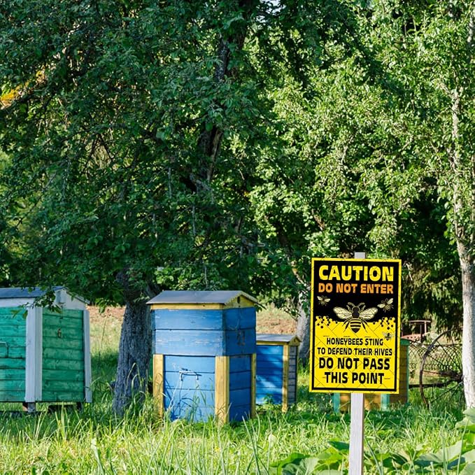 EMOHAT Caution Do Not Enter Honeybees Sting To Defend Hives Metal Tin Sign, Bee Farm Warning Sign for Garden Yard Farm, 8x12 Inch Rustic Man Cave & Farmhouse Decor
