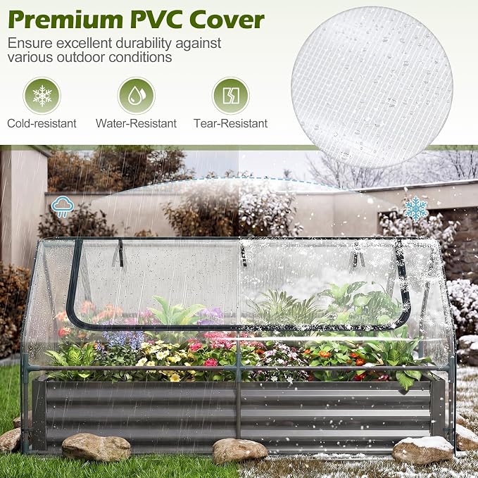 Giantex 3-in-1 Metal Raised Garden Bed with Greenhouse Cover, 6x3x3 FT Metal Elevated Outdoor Planter Box with Roll-Up Windows, Open Base Grow Box for Vegetables, Flowers and Herbs, Black
