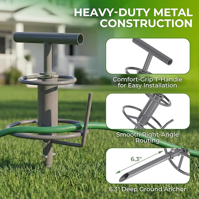 Garden Hose Guide Stakes, Water Hose Spikes, 2 Pack 14.1'' Metal Corner Hose Guard, Heavy Duty Hose Redirect Stake Protects Plants & Prevents Kinks for Lawn Watering, Patio & Pet Bath,Gardening Tools