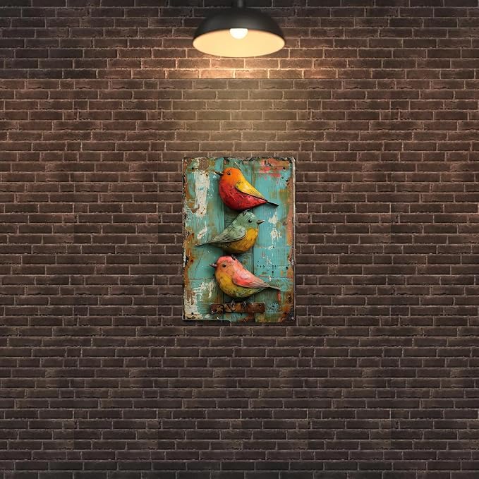 Vintage Cute Birds Metal Sign Retro Bird Tin Plate Wall Decor Rustic Tin Painting for Home Bedrooms Yard Bars Pubs Gardens Patios Porches 8x12 Inch （Non-3D Printing）