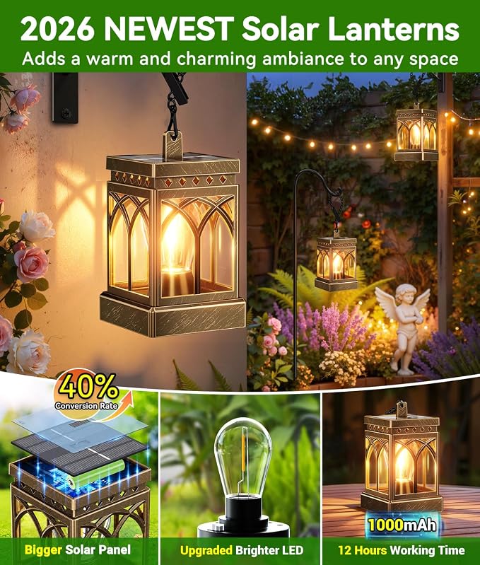 KOOPER 6 Pack Solar Lanterns Outdoor Waterproof, Brighter Hanging Solar Lantern Lights for Outside, Auto ON/Off Lanterns Decorative Outdoor for Garden Table Yard Path Patio Lawn Decor, Gifts (Bronze)