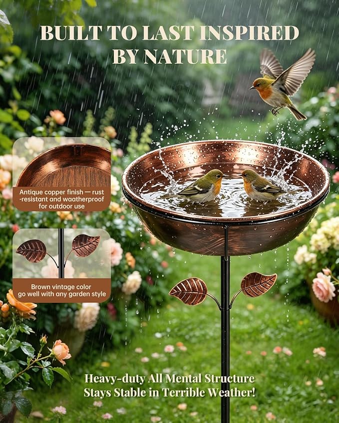 Breeze Touch Metal Bird Bath for Outside, 40.2" Garden Bird Bath, Free Standing Bird Feeder with 5 Prongs Base Stake, Vintage Freestanding Birdbaths & Birdfeeder for Yard Lawn Decor(Bronze)
