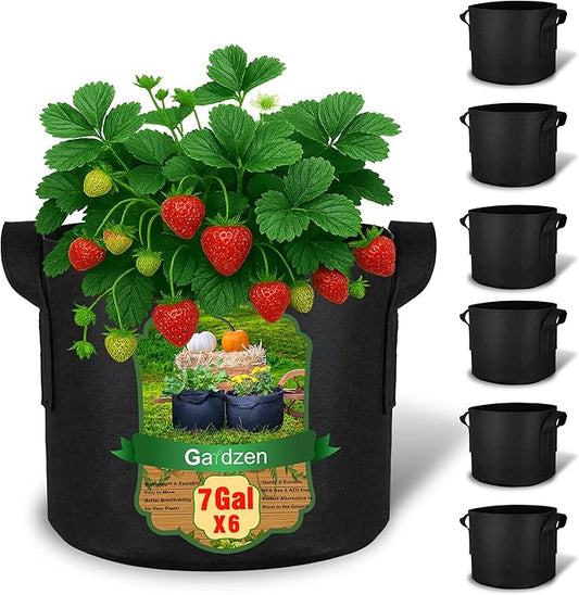 Gardzen 6-Pack 7 Gallon Grow Bags, 500G Thickened Aeration Fabric Pots with Handles, Heavy Duty Cloth Pots for Indoor&Outdoor Use, Black