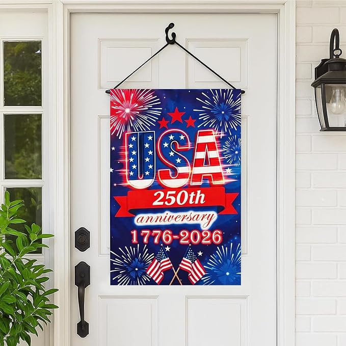 250 Anniversary Usa Garden Flags for Outside, 250 Anniversary USA Flag 1776-2026 Commemorative Patriotic Yard Sign Outdoor Firework Design Banner 4th of July Decorations Double Sided Waterproof 250 Year American Flag 28x40 Inch