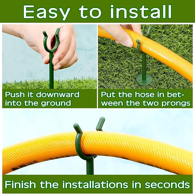 Taiyin 20 Pcs 3/4'' Garden Hose Holder Brackets Garden Guide Holder Decorative Outdoor Guide Stakes Support Spike Plant Tool to Keep Off Lawn for Yard (Green)