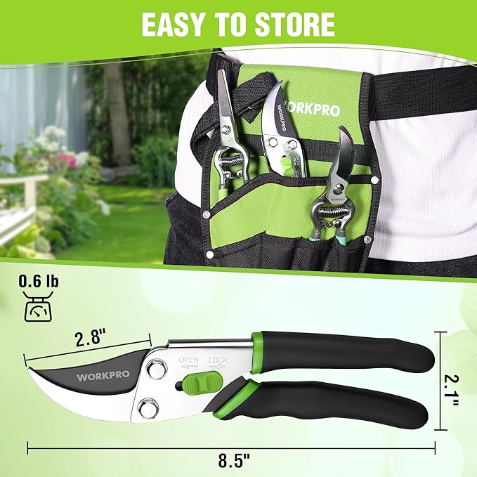 WORKPRO Bypass Pruning Shears, 8.5" Hand Pruner with Non-Slip Grip Handle, Garden Clippers with High Carbon Steel for Branches, Flowers, Fruits, Plants, Bonsai, Gardening Gifts for Women Men