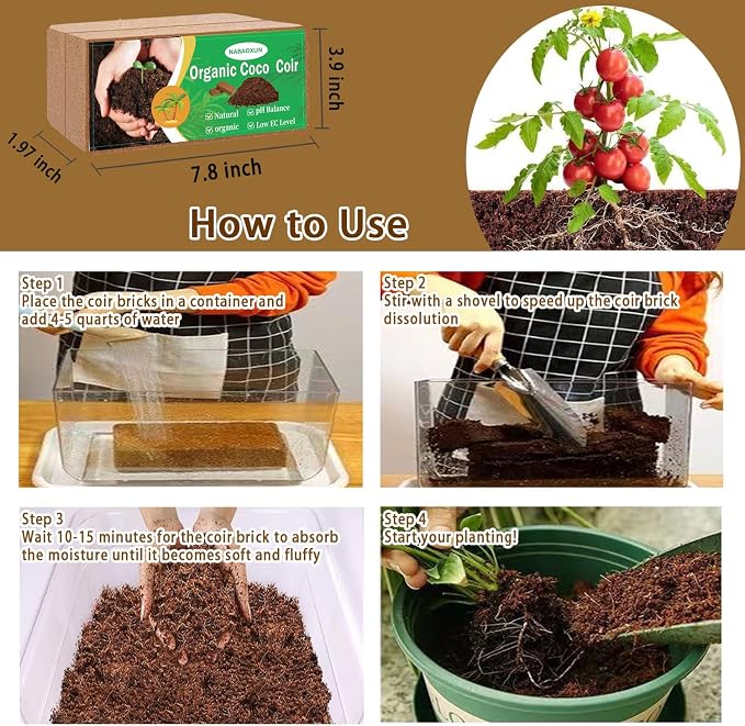 Coco Coir Brick for Plants-2 Pack Premium 100% Organic Peat Moss Mix with Low EC & pH Balance Plant Soil Enhance Root