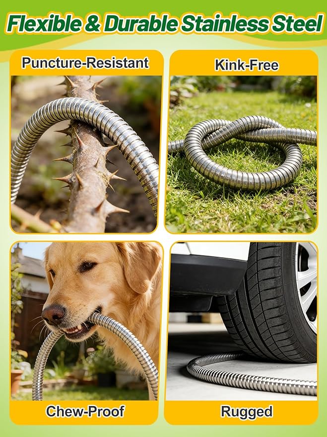 5ft Female to Female Short Garden Hose with Brass Fittings - Stainless Steel Metal Leader Hose Connector for Hose Reel, Heavy Duty & Flexible, for Outdoor Cleaning Car Pet