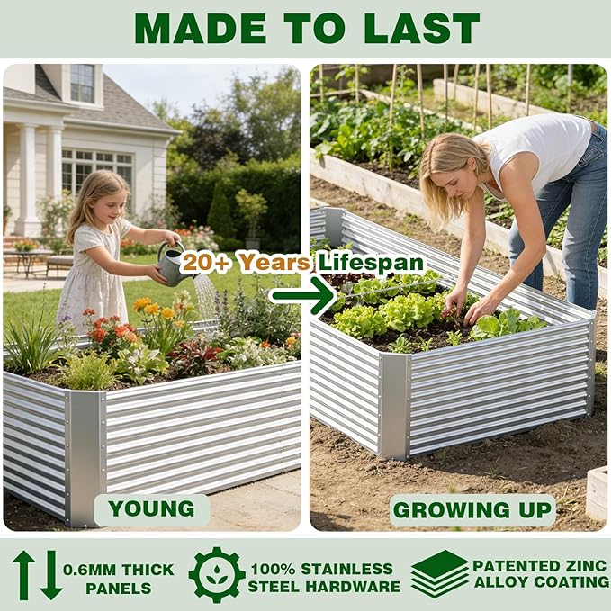 4 Pack Metal Raised Garden Bed Kit, 4x2FT Galvanized Steel Raised Garden Bed– Heavy Duty Outdoor Planter Box for Vegetables, Herbs & Flowers, Rust Resistant