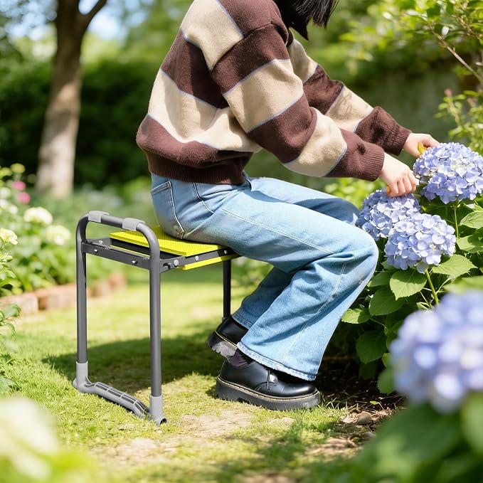 Folding Garden Stool and Kneeler, Heavy Duty Garden Kneeler and Seat, Kneeling Device for Gardening, Gardeners and Seniors (Grey)