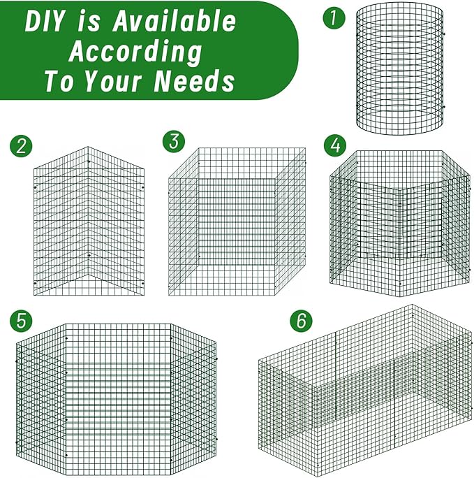 Plant Protectors from Animals - DIY Reusable Plant Cages for Outdoor Plants, Square Mesh Plant Covers Kits, 12"x12" Panels (6/18/30 Pcs) (30, Dark Green)