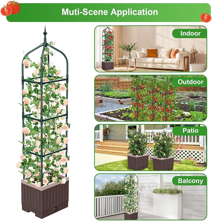Raised Garden Bed Planter Boxes with Trellis,1pcs 70.9" Self-Watering Tomato Planter Boxes with Trellis for Climbing Vegetables Plants Flowers Tomato,Use for Indoor Outdoor (Brown)
