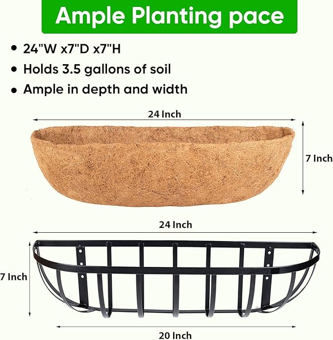 HKZ Deck Balcony Railing Planter Window Boxes - 4 Pack 24 Inch Planter Box, Balcony Planters Railing Hanging, Window Boxes Outdoor Fence Planters