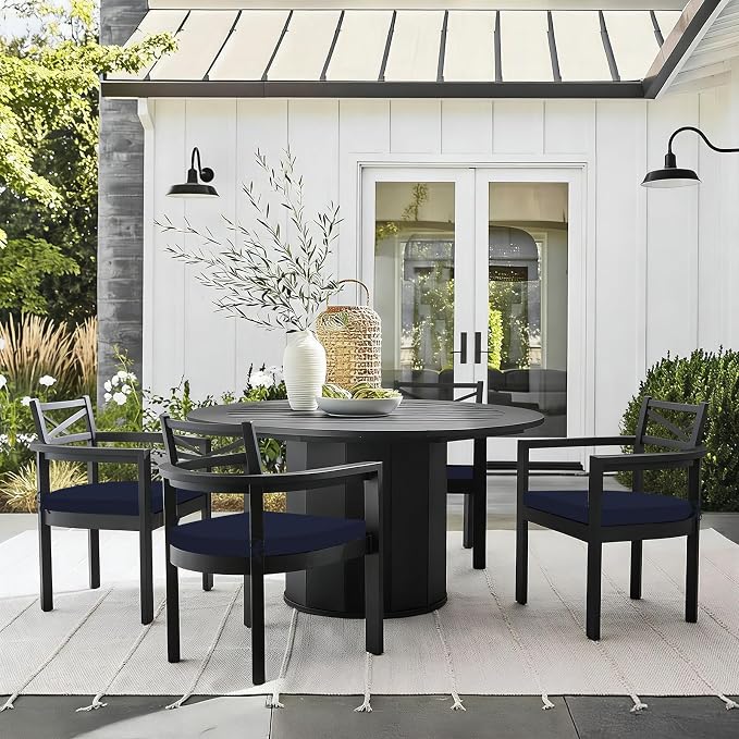 Basic Beyond Outdoor Chair Cushions Set of 4, Outdoor Cushions for Patio Furniture, Water Resistant Patio Chair Cushions with 2 Ties, 17x16x2, Navy