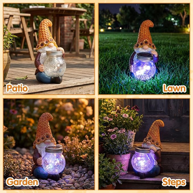 Lyeasw Birthday Gifts for Men Idea - 10 Inch Solar Gnome Gift Sunflower Garden Statue Resin Birthday Anniversary Gardening Gift for Women Mom Grandma Housewarming