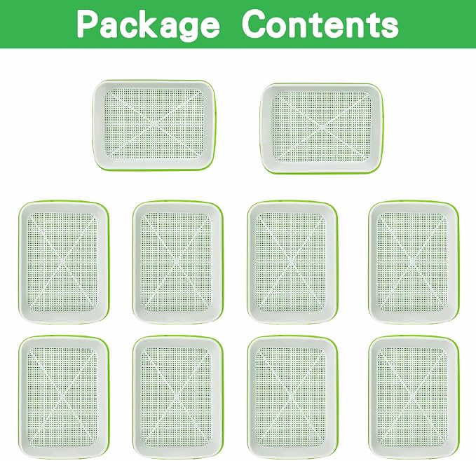 Seed Sprouting Tray, 10 Packs Microgreens Growing Trays Big Capacity Sprouts Growing Kit Soil-Free Sprouter Tray for Sprouting Seeds, Beans, Wheatgrass (Without Lids)