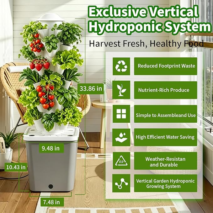 Hydroponics Growing System,30 Pods Hydroponic Tower,Space-Saving 5-Layer Vertical Gardening System,Indoor Plants Germination Kit for Herbs Fruits and Vegetables