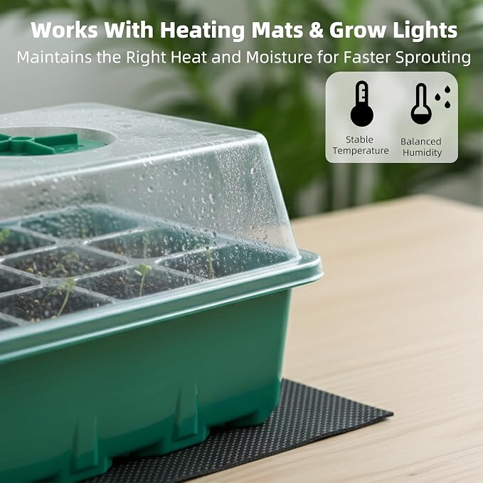 Seed Starter Kit 10-Pack with Humidity Dome, 120 Cells Propagation Trays & Base | All-in-One Mini Greenhouse for Seed Germination and Plant Starting