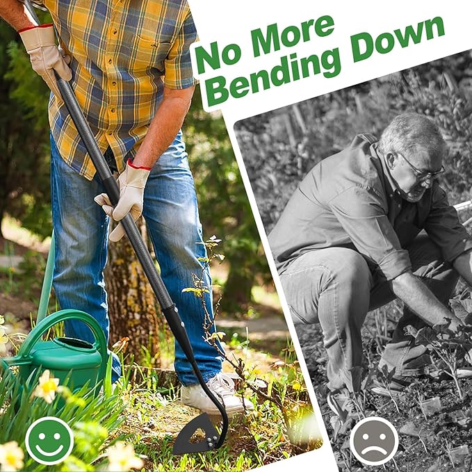 Garden Hoe for Weeding, Heavy Duty Hollow Hoe Garden Tool with Long Handle, 48 inch Weeder Gardening Hand Tool for Loosening Planting