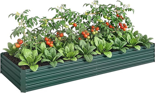 Outsunny Galvanized Raised Garden Bed, 8' x 3' x 1' Metal Planter Box, for Growing Vegetables, Flowers, Herbs, Succulents, Green